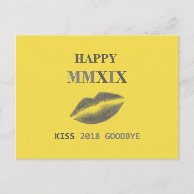 Carte Postale Bonne année MMXIX baiser 2018 au revoir (Devant)