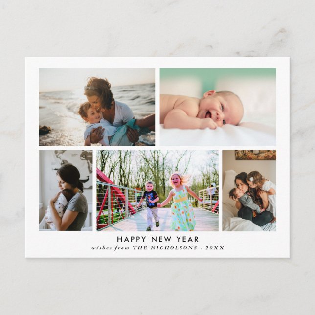 Carte Postale Bonne année | Photo simple et élégante de la famil (Devant)