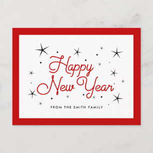 Carte Postale Bonne année rouge et blanc