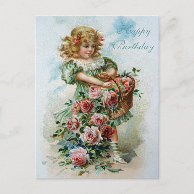 Carte Postale Bonne Anniversaire Victorian Post Card Roses Rose (Devant)