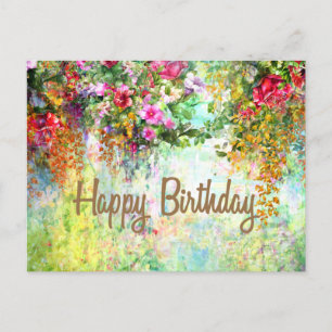 Carte Postale Bonne aquarelle d'anniversaire Fleurs Abstraites