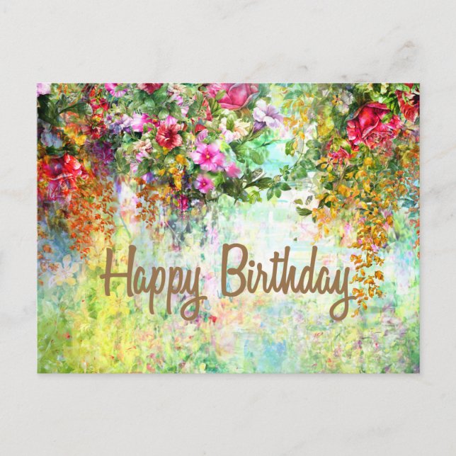 Carte Postale Bonne aquarelle d'anniversaire Fleurs Abstraites (Devant)