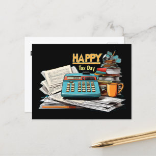 Carte Postale Bonne calculatrice de jour fiscal avec formulaires
