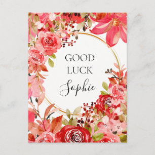 Carte Postale Bonne Chance Cadre Doré Floral Rose Personnalisé
