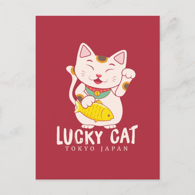 Carte Postale Bonne chance Charme Chat Lucky Maneki Neko Asiatiq (Devant)