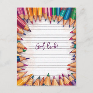 Carte Postale Bonne chance entourée de crayons