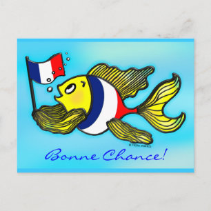Carte Postale BONNE CHANCE French Flag Fish funny cartoon