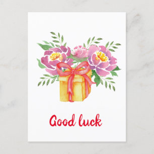 Carte Postale Bonne chance Peintures aquarelles de pivoines Mign