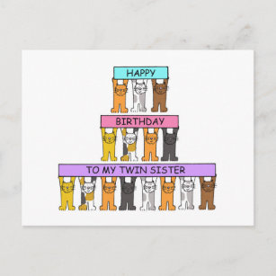 Carte Postale Bonne fête d'anniversaire Twin Sister Cartoon Cats