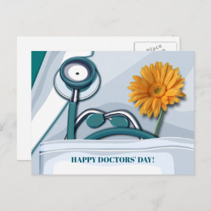 Carte Postale Bonne fête des médecins. Stethoscope et marguerite