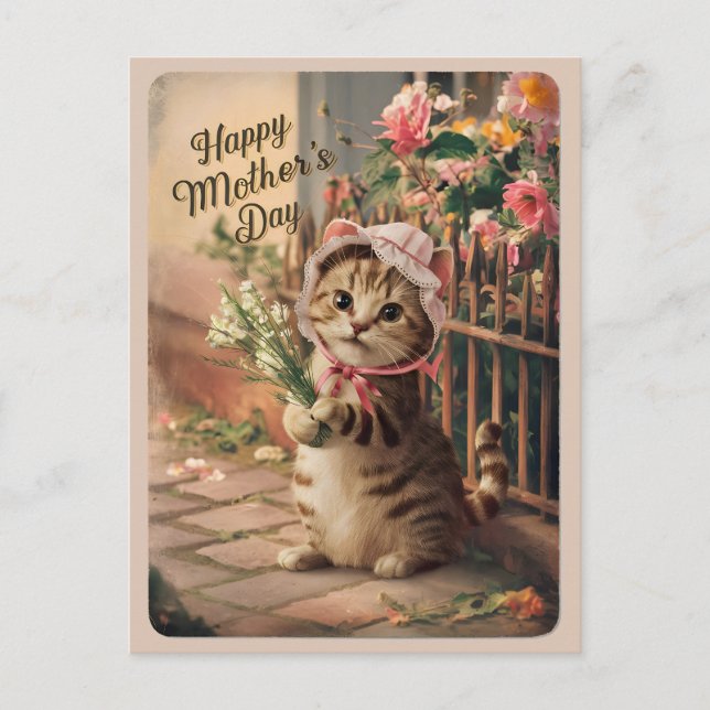 Carte Postale Bonne fête des mères mignonne Chat Vintage Retro (Devant)