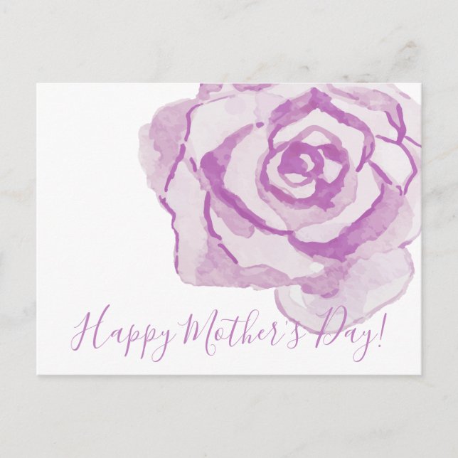 Carte Postale Bonne fête des mères ! | Rose d'aquarelle violet (Devant)