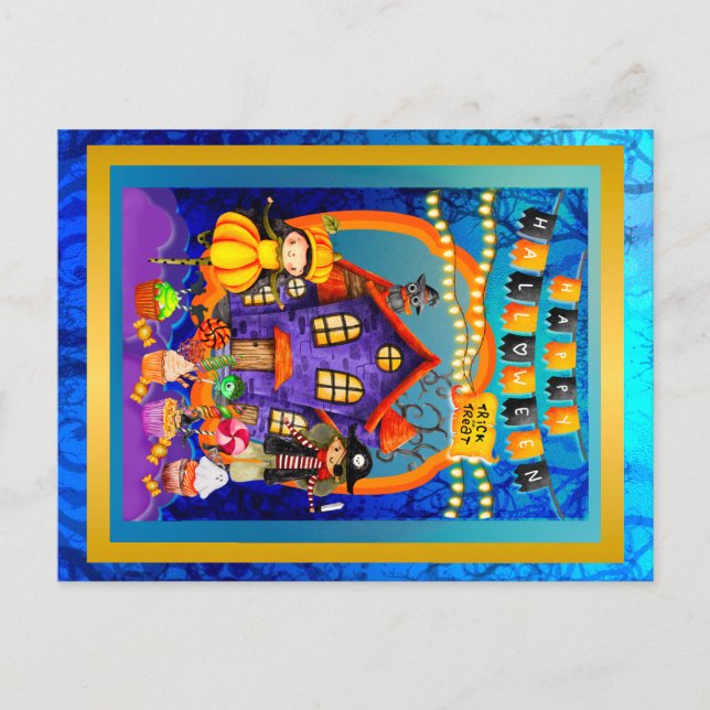 Carte Postale Bonne fête d'Halloween Costume enfants fête (Devant)