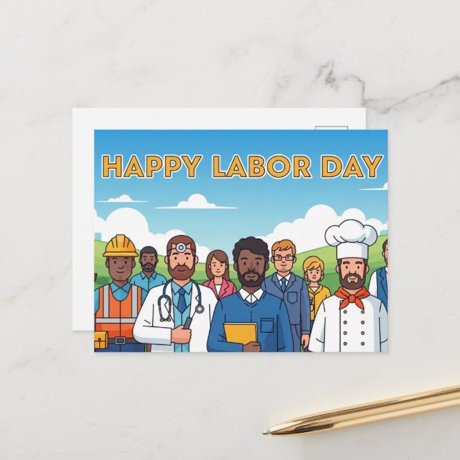 Carte Postale Bonne fête du travail (Devant/Arrière en situation)