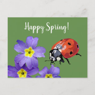 Carte Postale Bonne Fleurs de printemps Ladybug Postcard