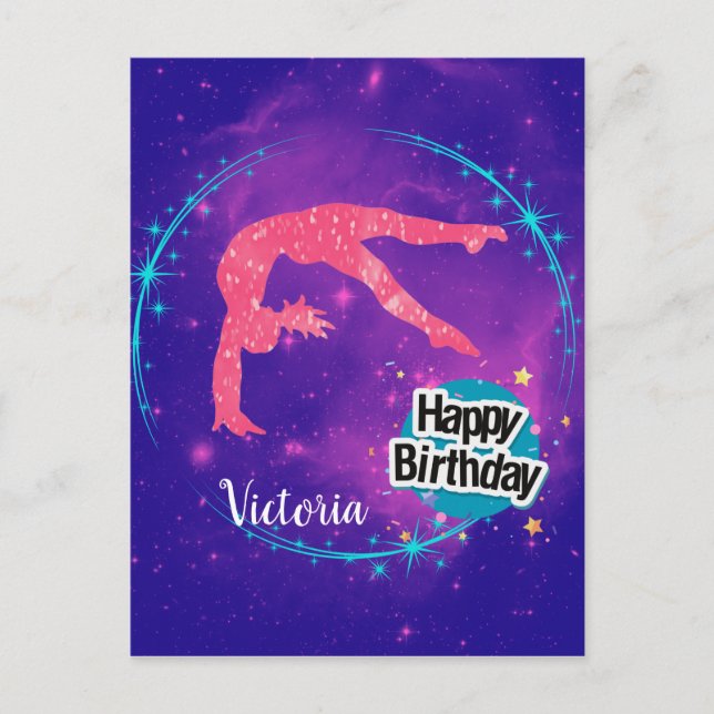Carte Postale Bonne Gymnastique d'anniversaire Galaxy Tumbling (Devant)