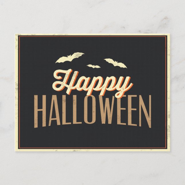 Carte Postale Bonne Halloween chauves-souris Typographie Salutat (Devant)