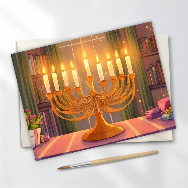 Carte Postale Bonne Hanoukka Menorah bougies peinture à l'huile (Créateur téléchargé)