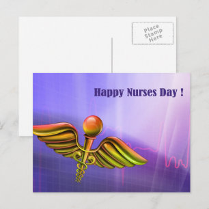Carte Postale Bonne Journée des infirmières. Caducée Médicale