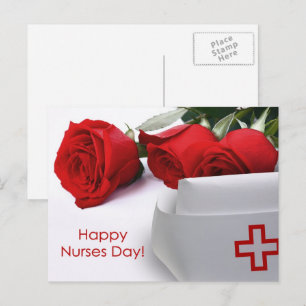 Carte Postale Bonne Journée des infirmières. Casquette des Roses