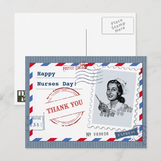 Carte Postale Bonne Journée des infirmières. Infirmière rétro (Devant / Derrière)