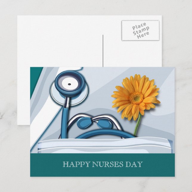 Carte Postale Bonne Journée des infirmières. Stethoscope et marg (Devant / Derrière)