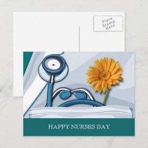 Carte Postale Bonne Journée des infirmières. Stethoscope et marg