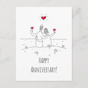 Carte Postale Bonne Mariage Anniversaire Red Heart Postcard