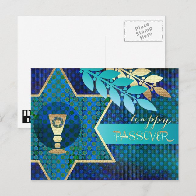 Carte Postale Bonne Pâque. Star of David and Kiddush Cup (Devant / Derrière)