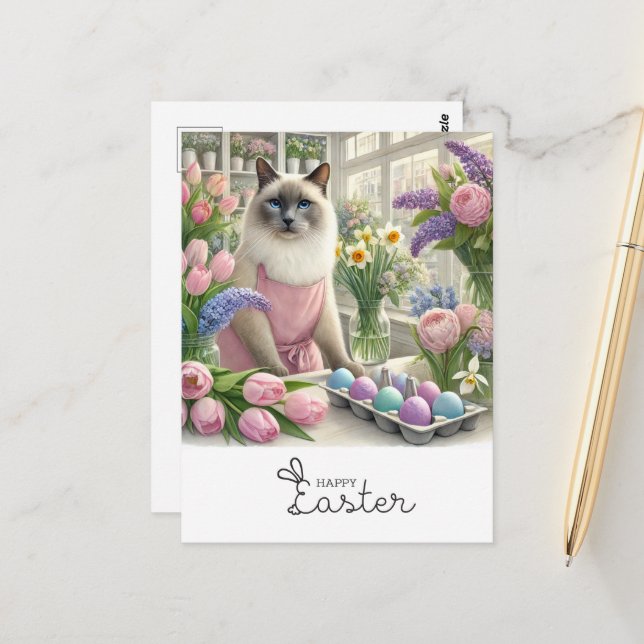 Carte Postale Bonne Pâques pour les Amoureux de les chats en fle (Devant/Arrière en situation)