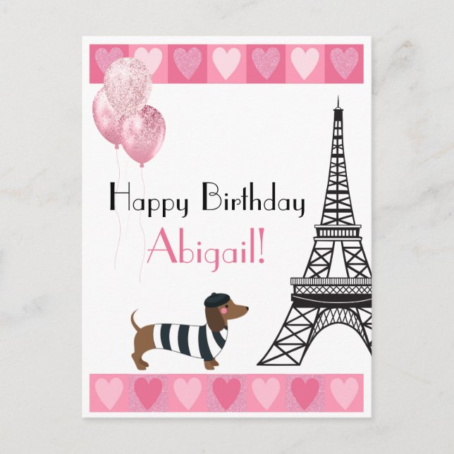 Carte Postale Bonne Parties scintillant d'anniversaire Pink Hear (Devant)