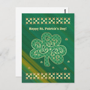 Carte Postale Bonne Saint Patrick. Élégant Shamrock Or