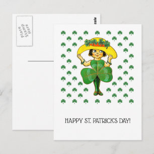 Carte Postale Bonne Saint Patrick. Petite fille irlandaise migno