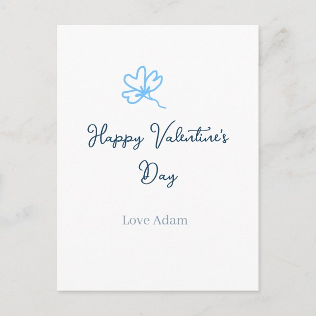 Carte Postale Bonne Saint-Valentin bleue fleur nom rustique joye (Devant)