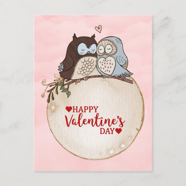 Carte Postale Bonne Saint-Valentin chouettes (Devant)