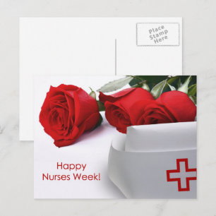 Carte Postale Bonne Semaine des infirmières. Casquette des Roses