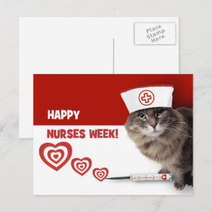 Carte Postale Bonne Semaine des infirmières. Funny Kitty