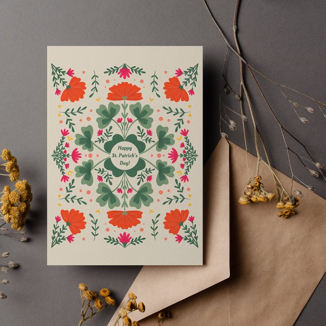 Carte Postale Bonne St. Patrick's Day trèfle et fleurs (Créateur téléchargé)