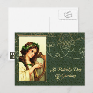 Carte Postale Bonne St. Patrick's Day Vintage irlandaise fille