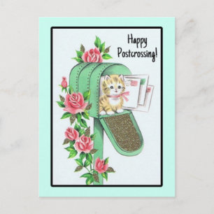 Carte Postale Bonne traversée postale ! Kitten vintage dans la b