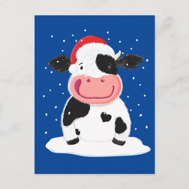 Carte Postale Bonne Vache Holstein Dans La Neige De Noël (Devant)