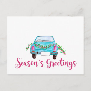 Carte Postale Bonnes Fêtes Classic Voiture Aquarelle