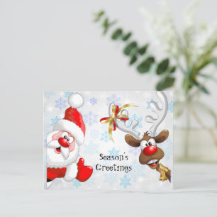 Carte Postale Bonnes Fêtes père Noël et Rudolf
