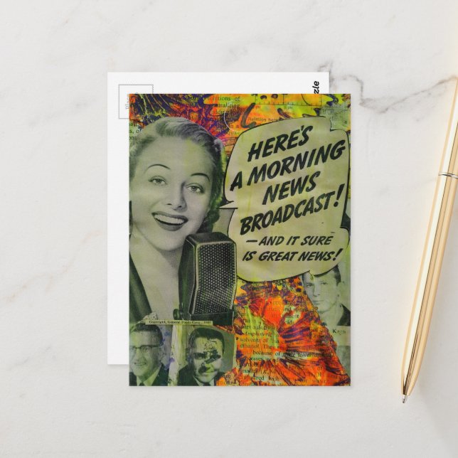 Carte Postale Bonnes Nouvelles Retro Collage Multimédia (Devant/Arrière en situation)