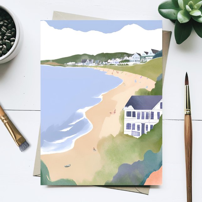 Carte Postale Bonnet Shores | Plage de Rhode Island Aquarelle (Créateur téléchargé)