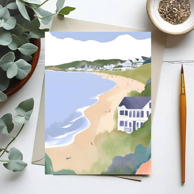 Carte Postale Bonnet Shores | Plage de Rhode Island Aquarelle (Créateur téléchargé)
