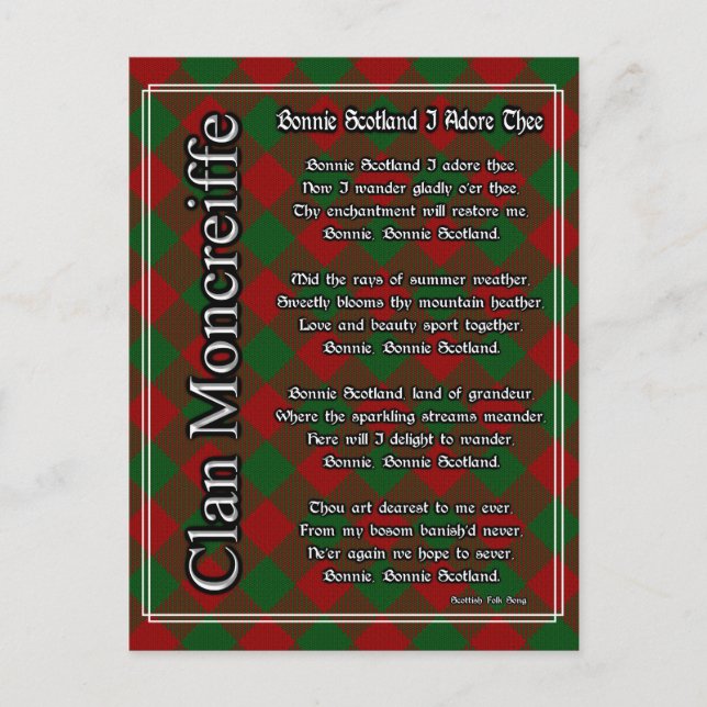 Carte Postale Bonnie Ecosse Je Adore Le Moncreiffe Tartan (Devant)
