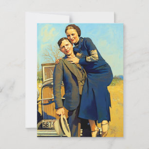 Carte Postale Bonnie Parker Clyde Barrow 1933 Peinture Fausse