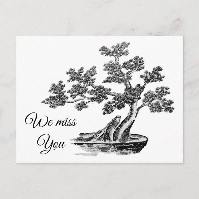 Carte Postale Bonsai - Style chinois - noir et blanc (Devant)