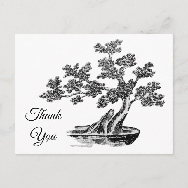 Carte Postale Bonsai - Style chinois - noir et blanc (Devant)